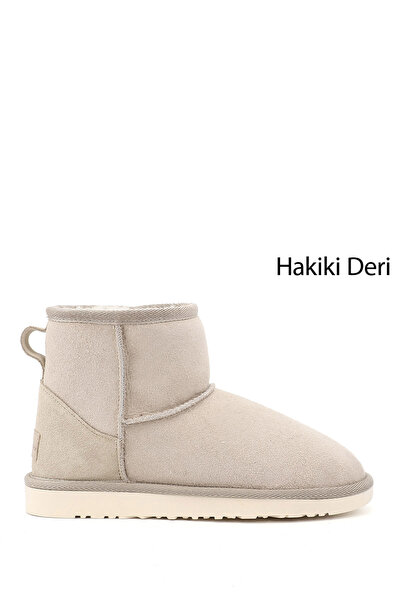 GÖNDERİ(R) Women's Beige Nubuck Short Genuine Leather Shearling Boots
