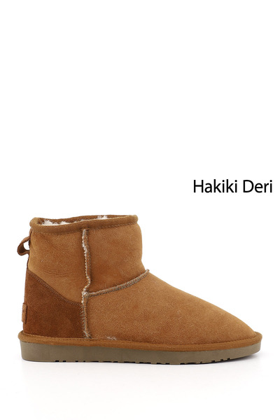 GÖNDERİ(R) Women's Tan Suede Short Genuine Leather Shearling Boots