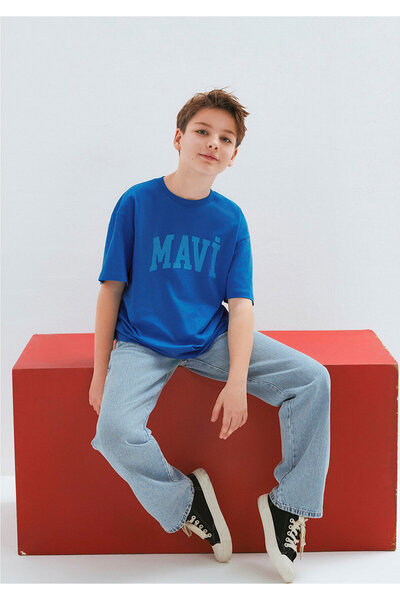 Mavi Baskılı Tişört Loose Fit / Bol Rahat Kesim 6610484-70902