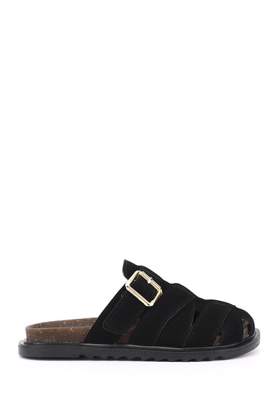 GÖNDERİ(R) Women's Black Suede Buckled Casual Slipper
