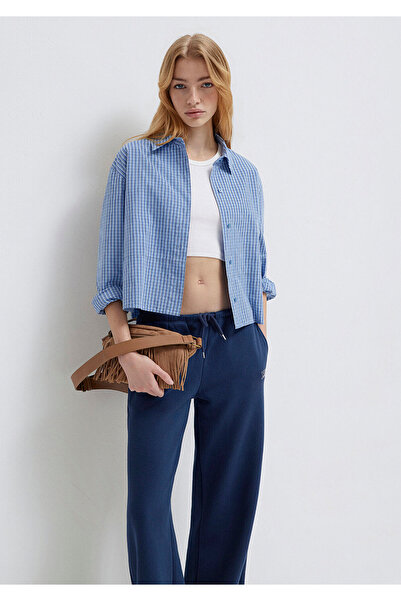 Mavi Ekose Crop Gömlek Loose Fit / Bol Rahat Kesim 1211401-83971