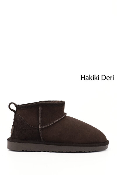 GÖNDERİ(R) Women's Brown Nubuck Mini Genuine Leather Fur Boots