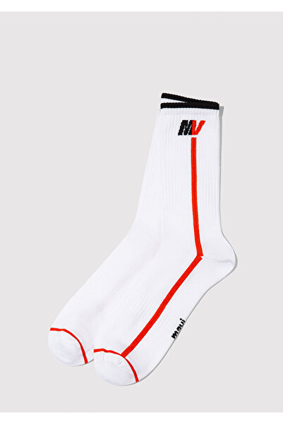 Mavi MV Baskılı Beyaz Soket Çorap 0911746-602