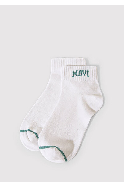 Mavi Logo Detaylı Ekru Patik Çorap 1912785-20843