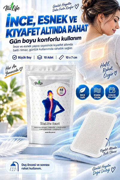 İlla Life Hızlı Etkili Kırmızı Kore Ginseng 10'lu Kolajen Glukozamin Gümüş İyon Doğal Zengin İçerik Isıtıcı & Rahatlatıcı Kas Bel Bacak Regl Kol Boyun Sırt Omuz Karın Eklem İçin Büyük Boy Isı Bandı 10'lu Paket