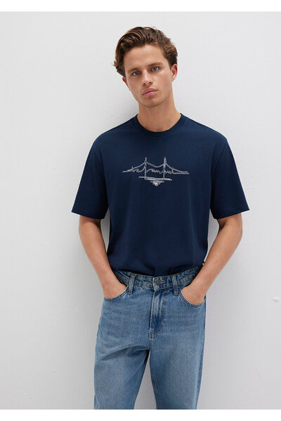 Mavi Istanbul Printed Navy Blue T-Shirt Loose Fit / Loose Relaxed Fit0611881-...