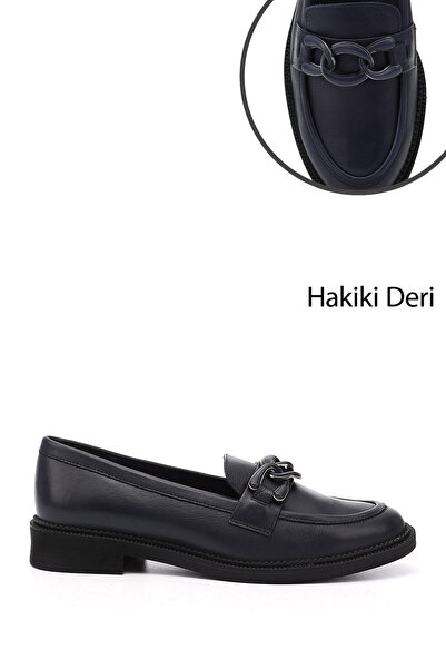 GÖNDERİ(R) Women/Girls Navy Blue Antique Buckle Genuine Leather Loafer Shoes