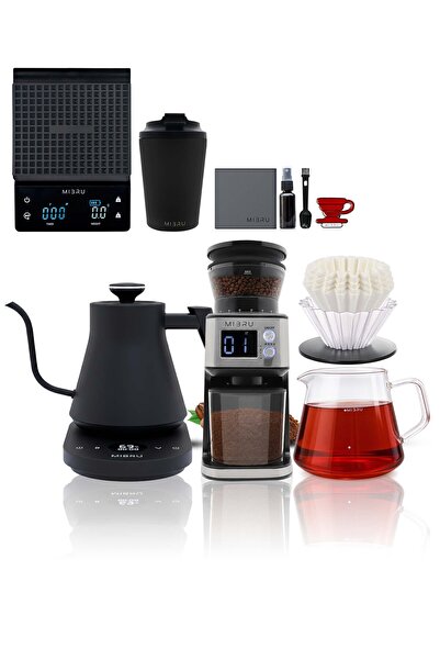 MIBRU طقم قهوة V60 المتخصص 11 قطعة - مطحنة كهربائية، إبريق بفوهة على شكل عنق ...