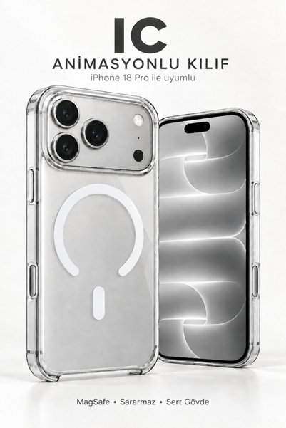 Evax [IC] iPhone 18 Pro Uyumlu Şeffaf ANİMASYONLU Şeffaf Sert Mika SARARMAZ M...