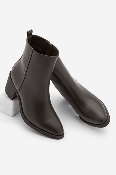 Marjin Women's Heeled Boots Pointed Toe Zippered Cerin Brown