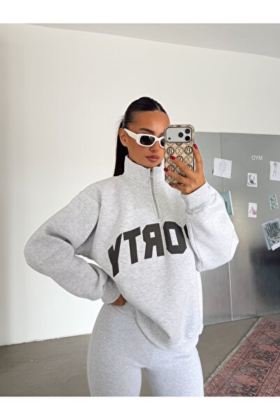 mydukkan.co Sporty Yarım Fermuar Sweat - Gri