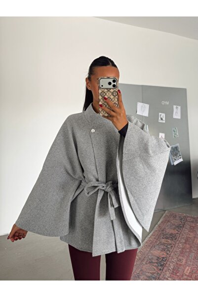 mydukkan.co Kaşe Belted Cape Coat - Gray
