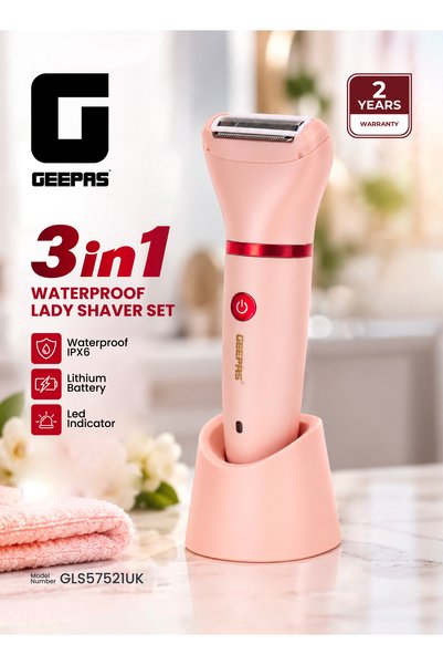 Geepas مجموعة حلاقة نسائية مقاومة للماء 3 في 1 مع بطارية ليثيوم، وإضاءة LED، ...