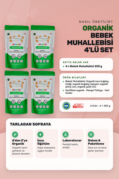 Soul Kitchen Organik Ürünler Organik Bebek Muhallebisi Kaşık Maması B1 Vitaminli 4'lü Set +6 Ay