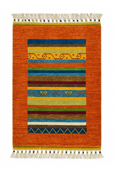 Handmade El Dokuma Turuncu Renk Yün Tribal Halı