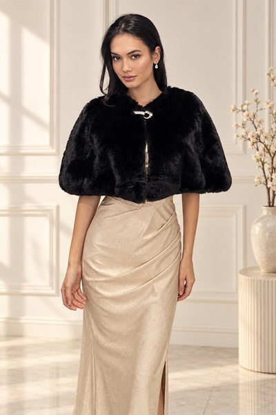 FashionForYou Bolero din blană artificială PAOLLA, închidere tip broșă, Negru...