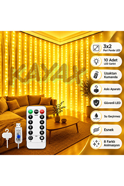 KAYAX 3x2 Fonksiyonlu Kumandalı Usb Modlu Peri Perde Led