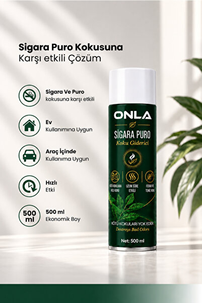 onla Sigara Puro Kötü Koku Giderici Sprey 500 ml - Ev, Araç ve Ofis İçin Etki...