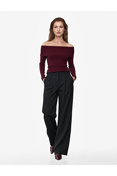 Koton High Waist Striped Wide Leg Palazzo Pants with Pockets