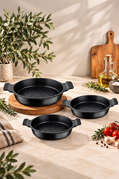 LAVONNI Nirvana 3 Parça Döküm Sahan Seti Siyah | 18-20-22 cm Yapışmaz Granit ...
