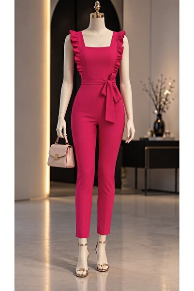 Modafeminen Belted Jumpsuit with Ruffled Sleeves 582019 Fuchsia