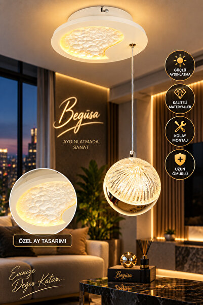 Begüsa Ay Ledli Tekli Avize Beyaz