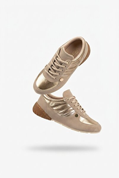 Zerenyus Jawen premium beige nubuck gold women's sports shoes
