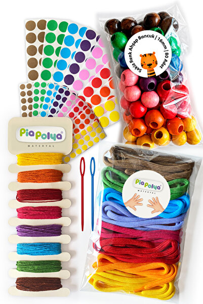 piapolya 8 Renk Paketi | Ahşap Boncuk | Bağcık | Plastik İğne | Nokta Etiket ...