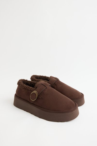 LUTVELIZADE Boots 2524 - Bitter Brown Suede Women's Boots with Fur Inside and Antique Buckle