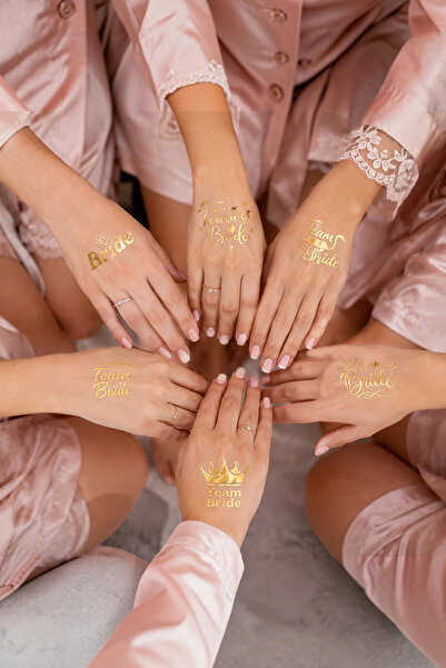 BeySüS Bride To Be Gold Altın Renk Geçici Dövme 1 Bride 5 Team Bride Bekarlığ...