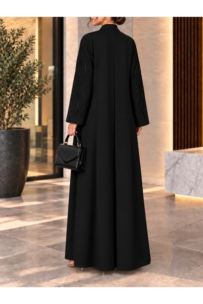 Generic Black Embroidered Blazer Abaya - Luxurious Blazer Fabric with Modern Fit for Work and Occasions