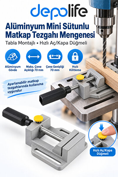 Depolife Alüminyum Mini Sütunlu Matkap Tezgahı Mengenesi Tabşa montajlı Monta...
