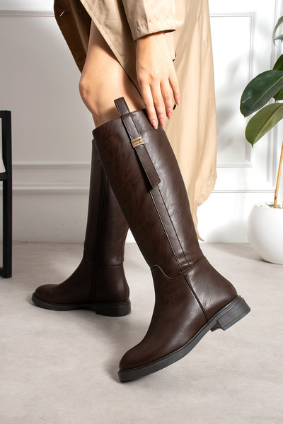 Madam Tarz Kcl-Br08 Buckled Flat Heel Boots