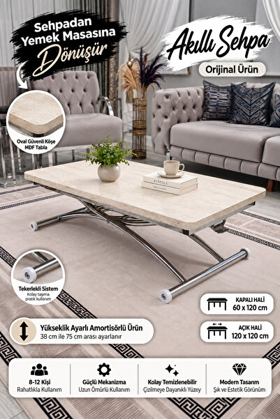 SEHPAM AKILLI Juppo Üst Tabla Mdf Traverten Oval Köşe Alt Mekanizma Sağlam Me...