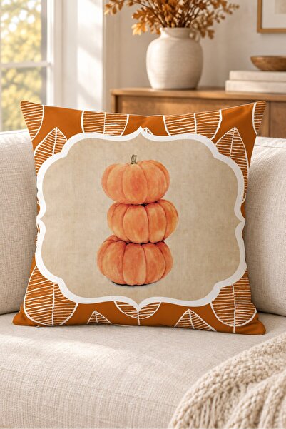 Evmila Autumn Themed 43X43 Velvet Cushion Cover