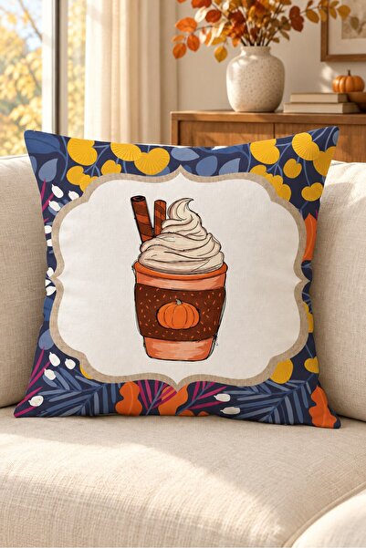Evmila Autumn Themed 43X43 Velvet Cushion Cover