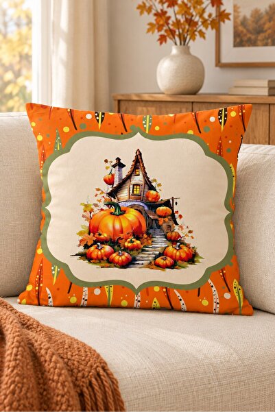 Evmila Autumn Themed 43X43 Velvet Cushion Cover