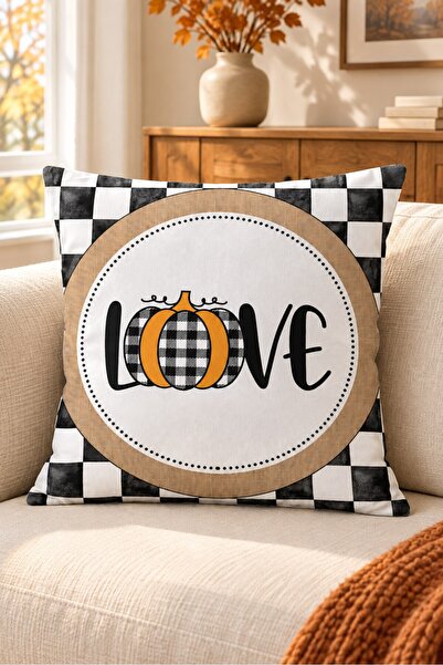 Evmila Autumn Themed 43X43 Velvet Cushion Cover