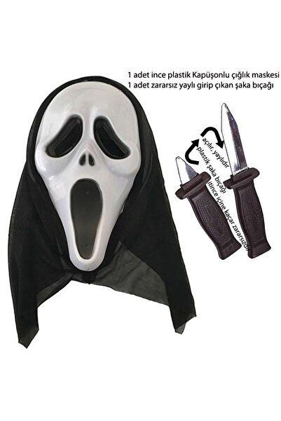 partidolu Halloween Çığlık Maskesi Ghost Scream Mask Siyah Renk Şaka Bıçağı H...