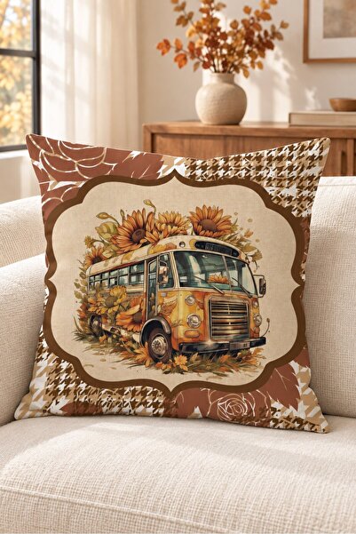 Evmila Autumn Themed 43X43 Velvet Cushion Cover