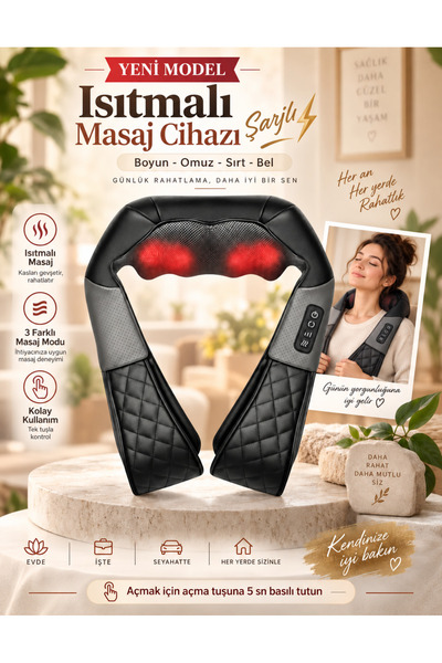 Unichrome Kneading Ovmalı Isıtmalı Masaj Yastığı Boyun Bel Sırt Omuz Şarjlı M...