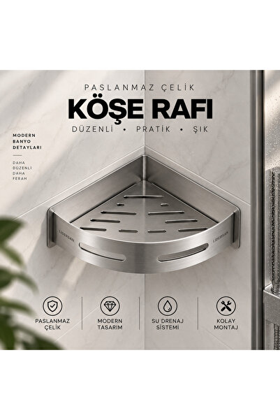 304 Paslanmaz Çelik Banyo Köşeliği Banyo Rafı Modern Köşe Rafı 1 Adet