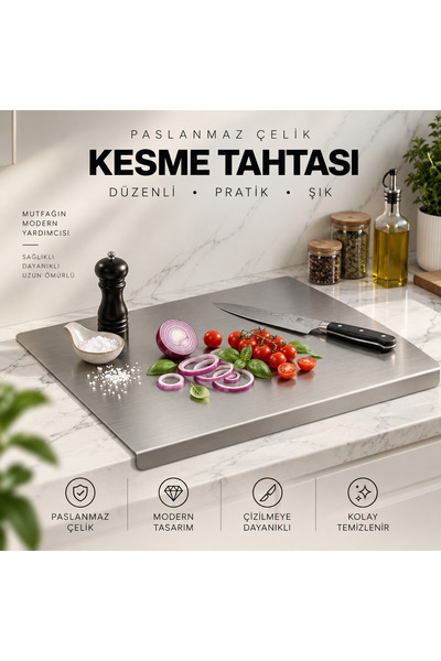 LİDERSAN 304 Kalite Paslanmaz Çelik 50x60 Cm Tek Taraf Bükümlü Mutfak Için Te...
