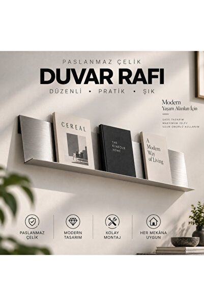 LİDERSAN Paslanmaz Çelik Duvar Rafı – Kitaplık, Dergilik ve Dekoratif Raf