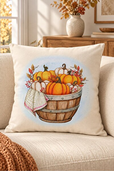 Evmila Autumn Themed 43X43 Velvet Cushion Cover