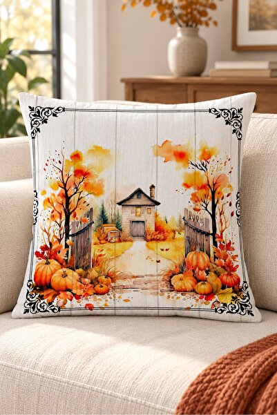 Evmila Autumn Themed 43X43 Velvet Cushion Cover