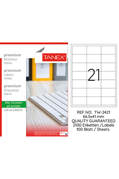 Tanex Tw-2421 66,5x41mm Αυτοκόλλητο λέιζερ 100 τεμάχια
