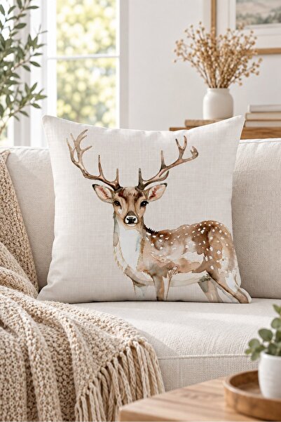 Evmila Watercolor Deer Pattern Throw Pillow Cover - Cream Velvet Double Sided...