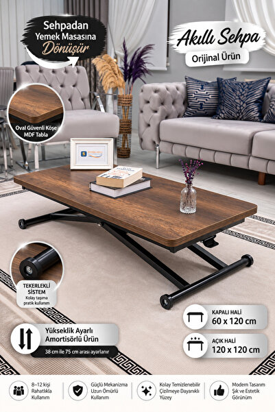 SEHPAM AKILLI Akıllı Sehpa Home Üst Tabla Mdf Barok Koyu Ceviz Oval Köşe Alt ...