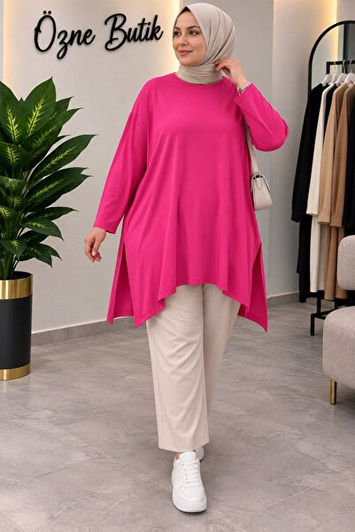 ÖZNE BUTİK Women's 100% Cotton Lycra Loose Cut Oversized Tunic